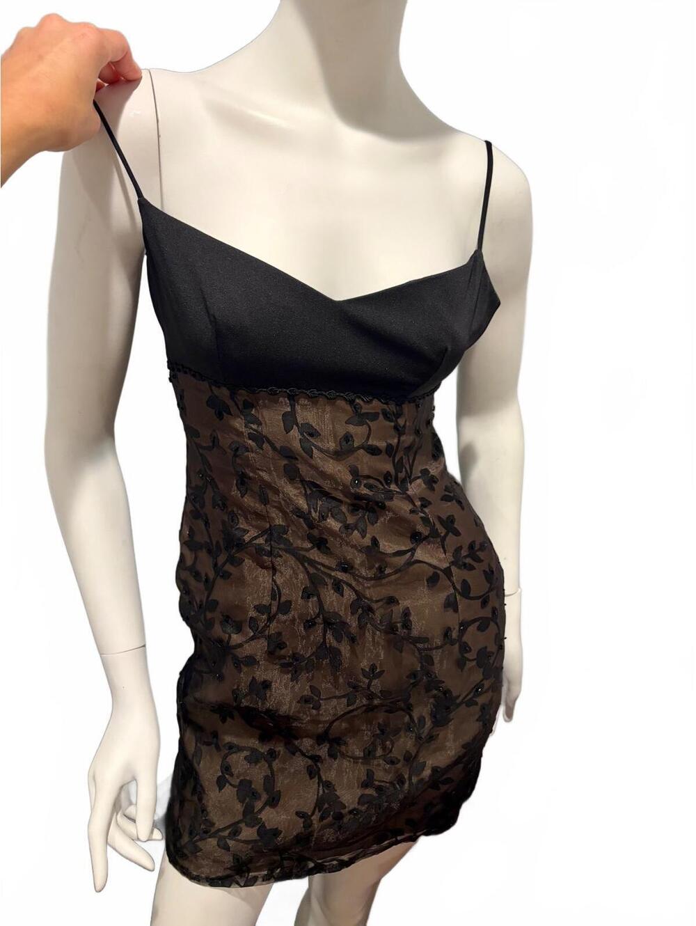 Vintage 90s Laundry Beaded Sheer Floral Mini Dress Y2K Black whimsygoth Sz 2 - Picture 7 of 8